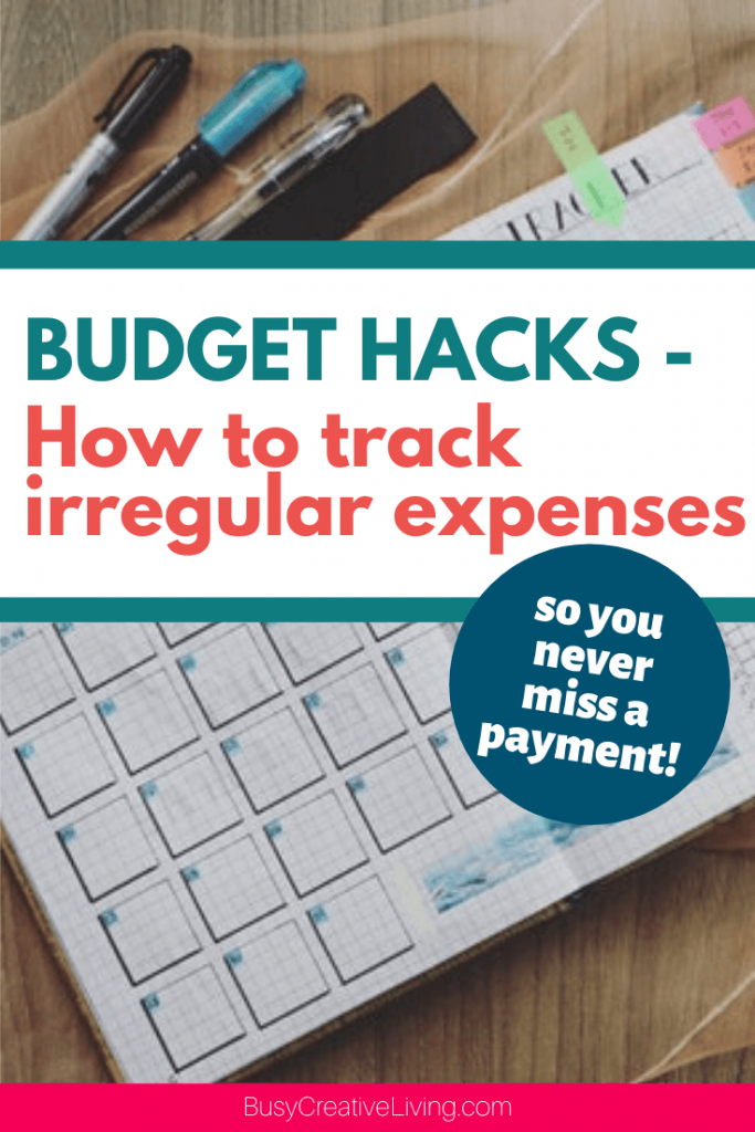 Budget Hacks.Track Irregular Expenses over image of calendar